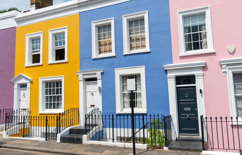 Add kerb appeal with painted exterior walls. Pastel coloured period properties. 