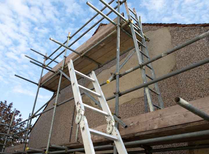 scaffolding for rendering a house wall